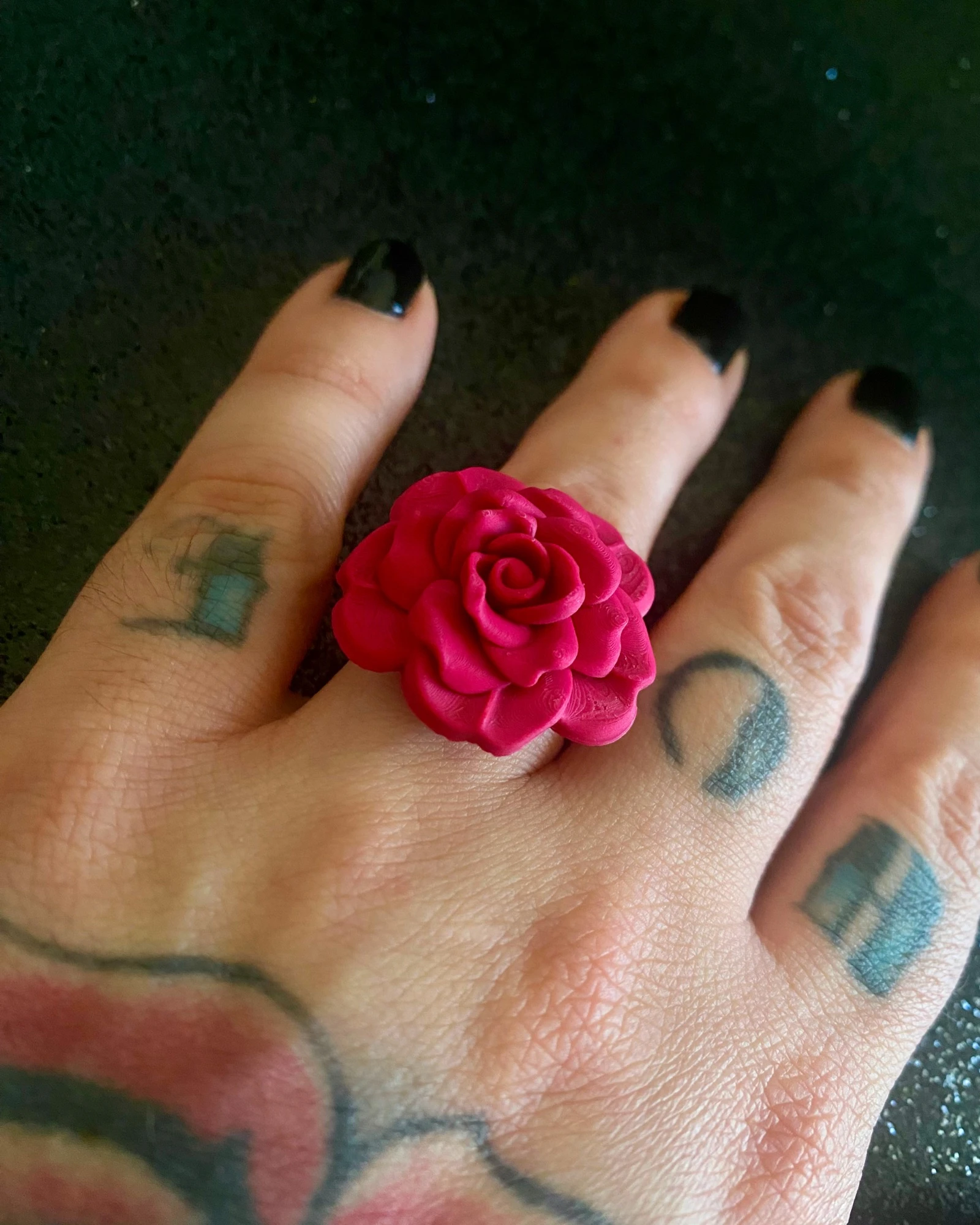 Magenta Pink Flower 3D Adjustable Ring - Coquette / Alt Style - Stainless Steel – photo 3